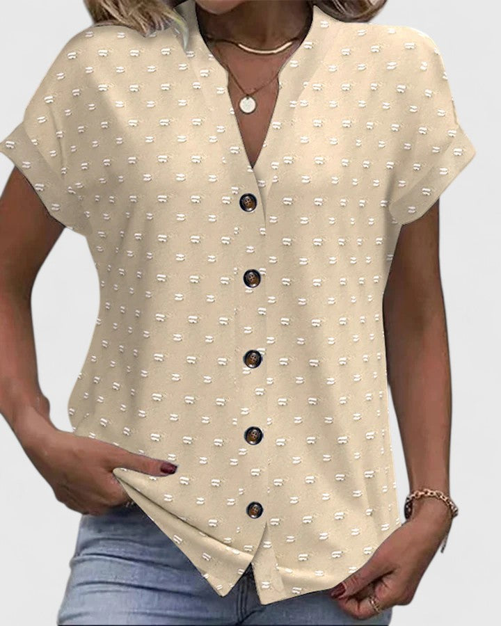 Élodie | Chemise V Neck Confortable — Kaki / S