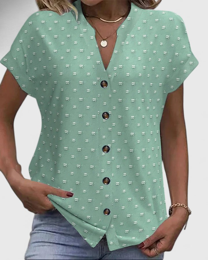 Élodie | Chemise V Neck Confortable — Vert / S