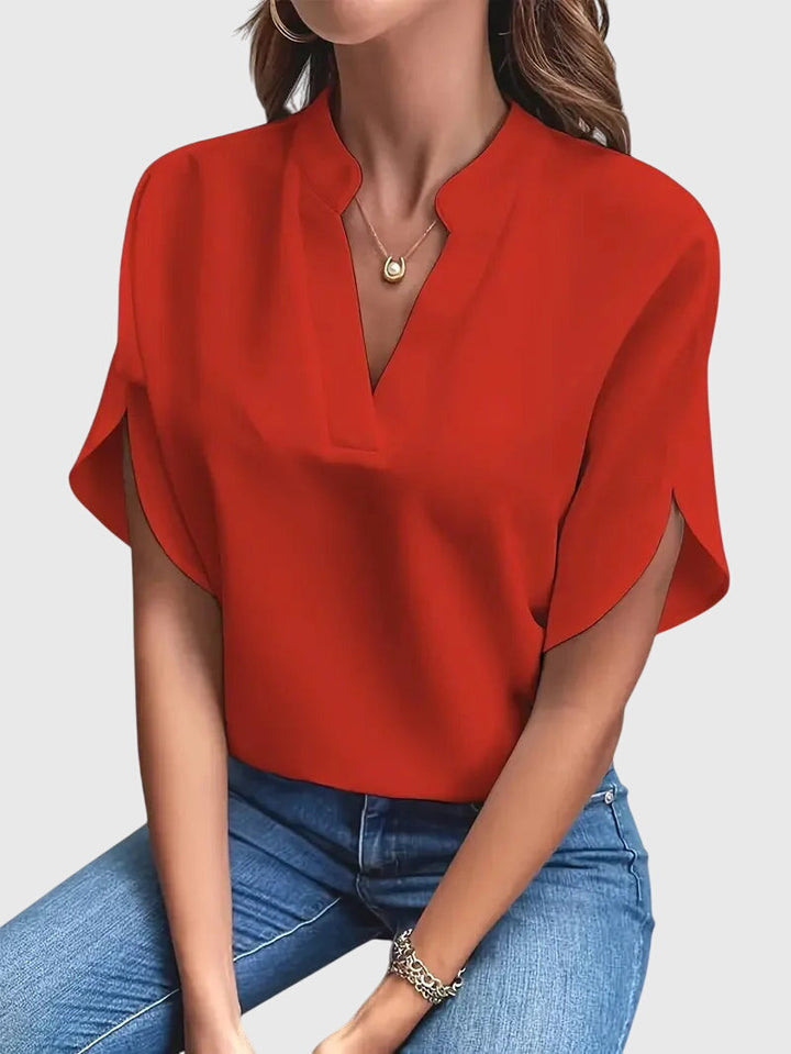 Isabelle | Chemise V Neck Douce et Élégante — Rouge / S