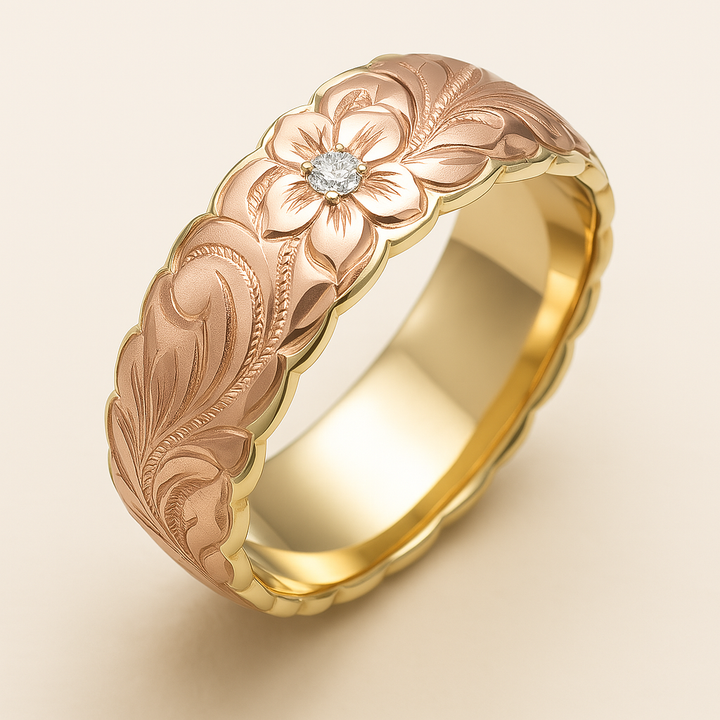 Sacs Femme Bague en Or avec Fleur Rose Vintage - 3