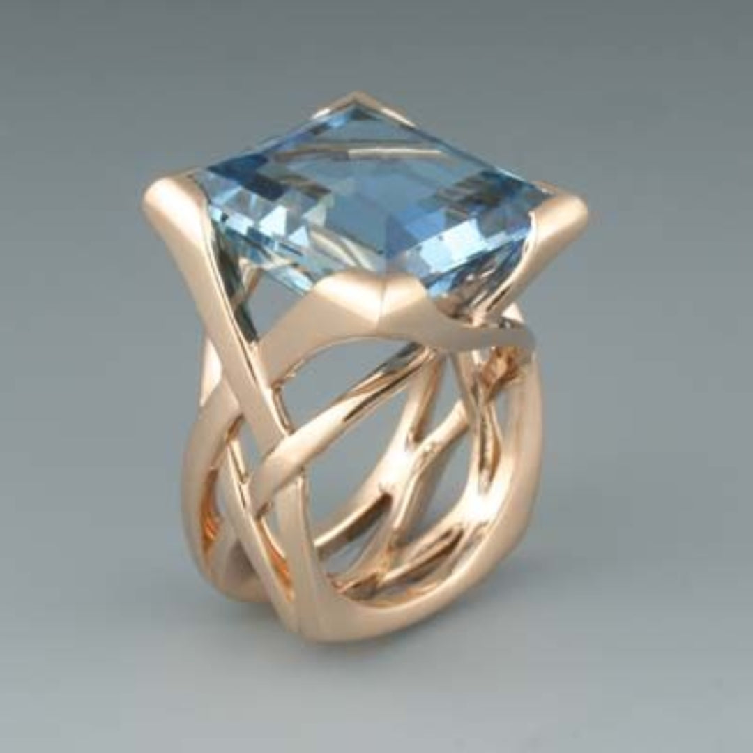 Sacs Femme Bague en Or Rose avec Zirconium Bleu Vintage - 2