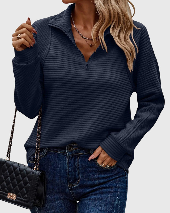 Christine | Pull élégant à demi zip — Bleu foncé / S