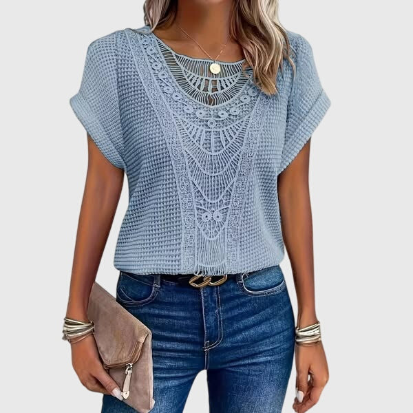 Lucie | Blouse Élégante Style Ibiza — Bleu Clair / S