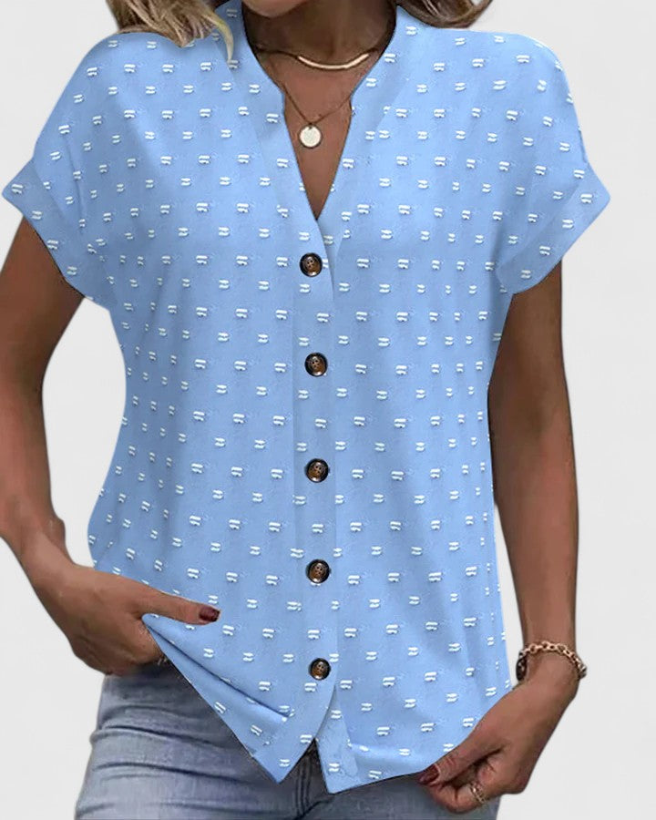 Élodie | Chemise V Neck Confortable — Bleu / S