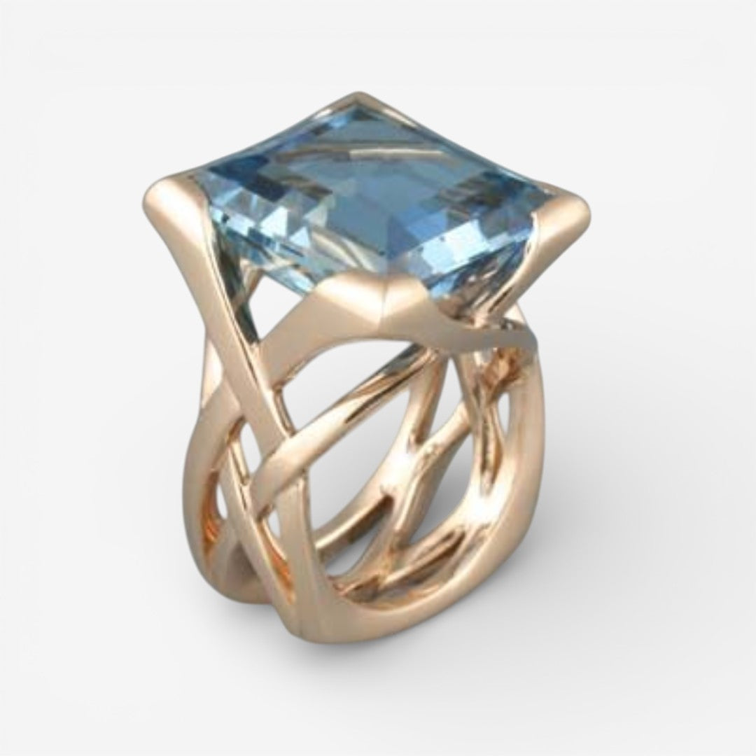 Sacs Femme Bague en Or Rose avec Zirconium Bleu Vintage